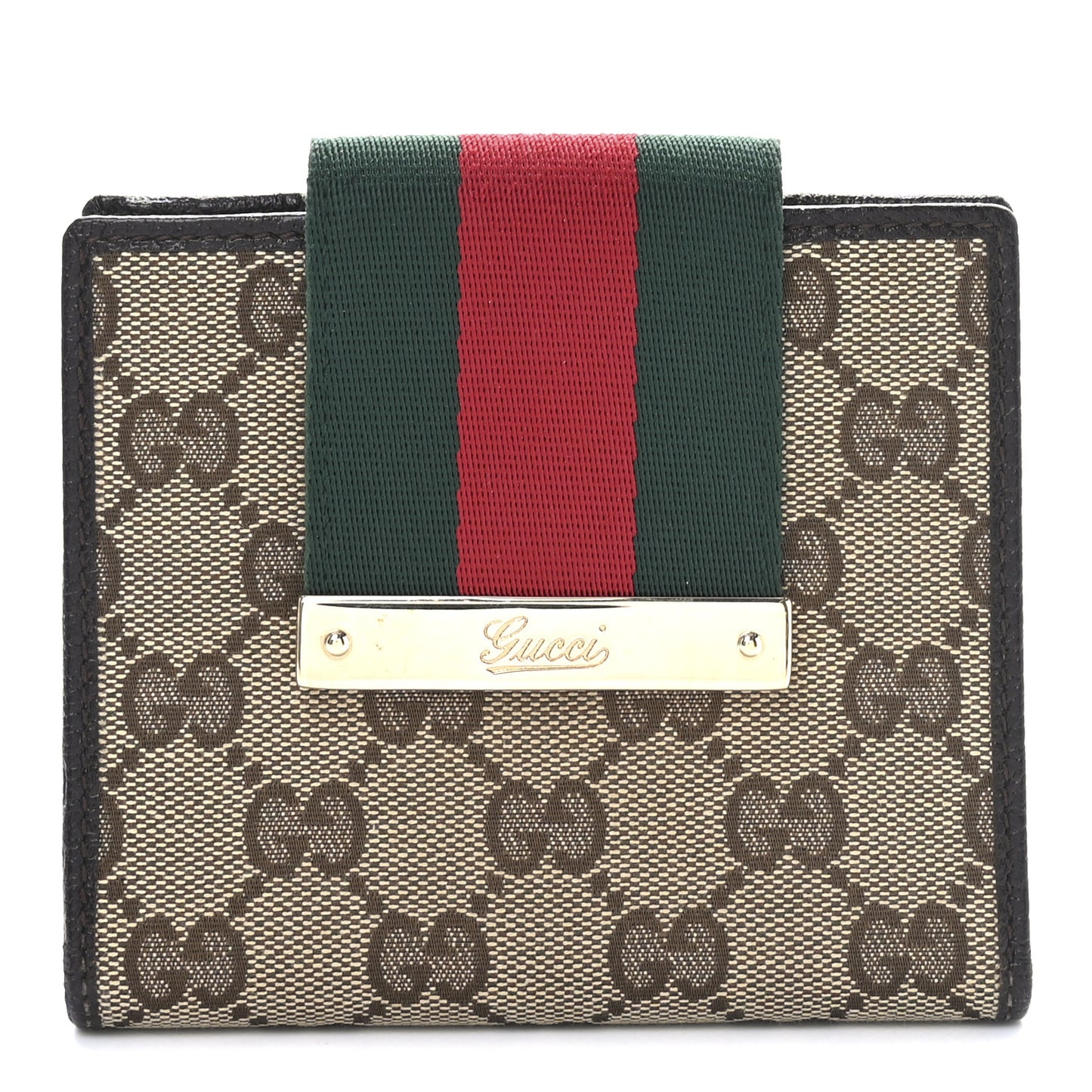 Monogram Ladies Web French Flap Wallet Dark Brown