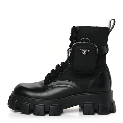 Prada Spazzolato Rois Re-Nylon Metal Triangle Logo Mens Monolith Pouch Pocket 60mm Combat Boots 9.5 Black 1 of 9