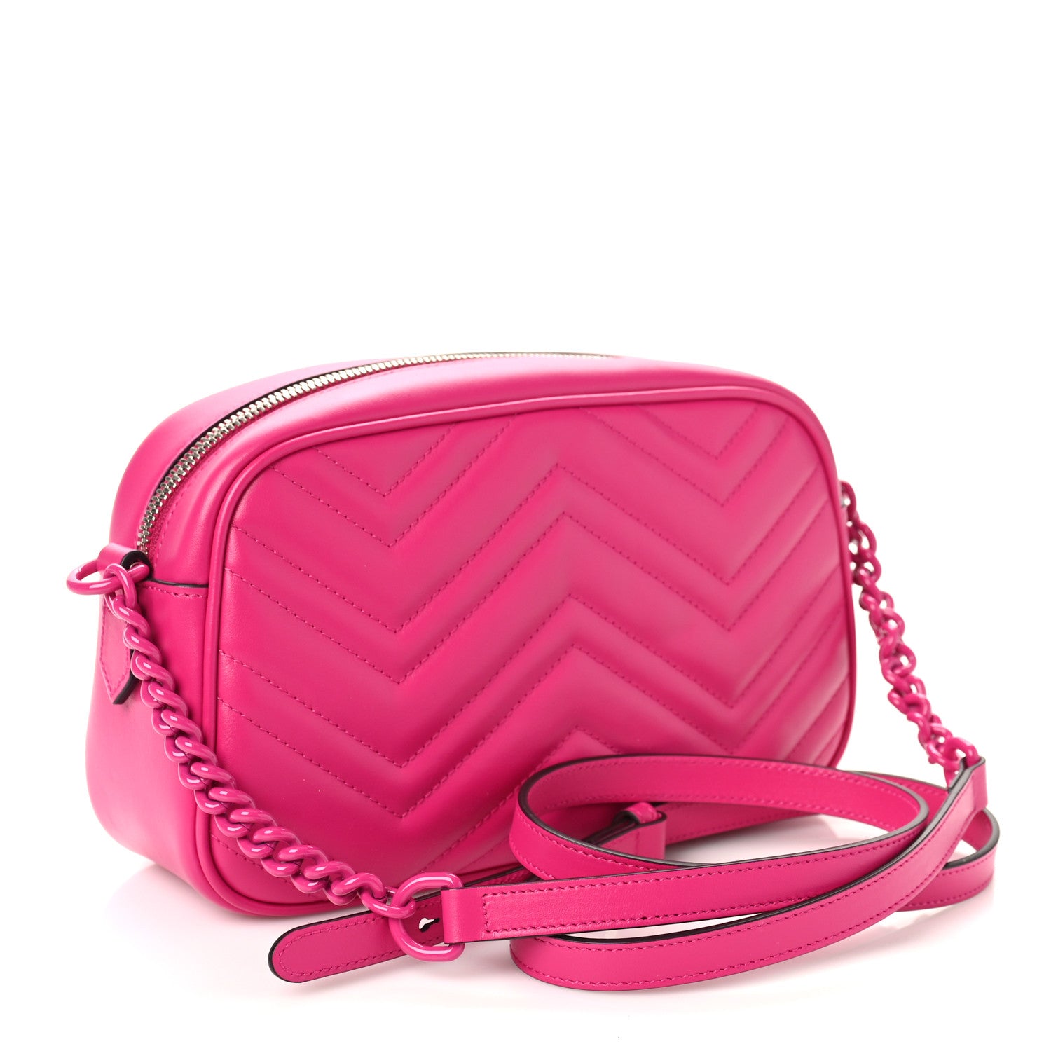 Gucci Calfskin Matelasse Monochrome Small GG Marmont Chain Shoulder Bag Classic Fuxia 2 of 8