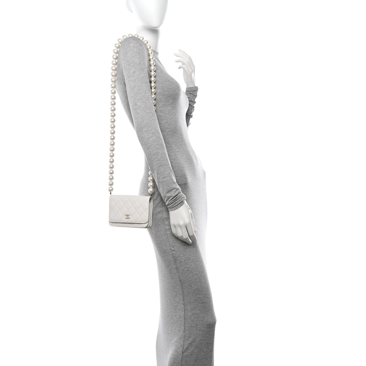 Chanel Calfskin Quilted Mini Maxi Pearls Wallet On Chain WOC White 2 of 10