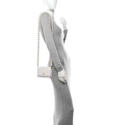 Chanel Calfskin Quilted Mini Maxi Pearls Wallet On Chain WOC White 2 of 10