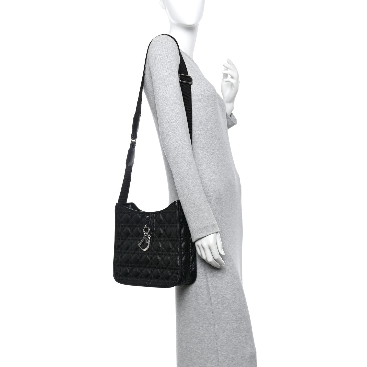 Christian Dior Coated Canvas Cannage Crossbody Bag Black 2 of 10