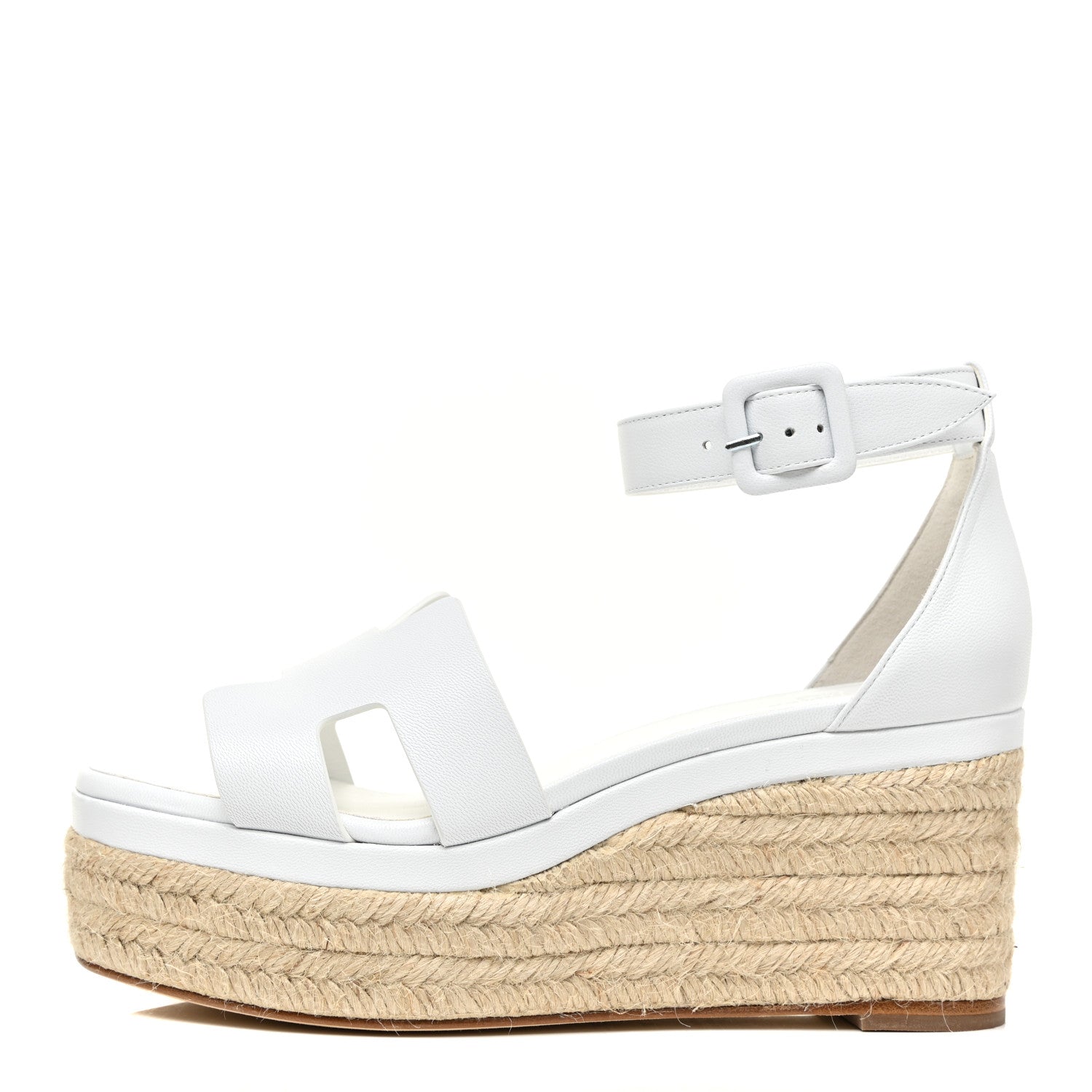 Hermes Goatskin Elda Espadrille Wedge Sandals 37 White 1 of 9