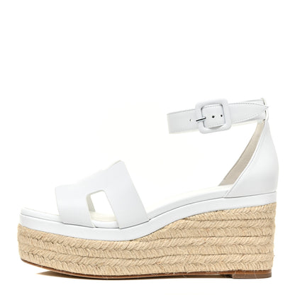 Hermes Goatskin Elda Espadrille Wedge Sandals 37 White 1 of 9