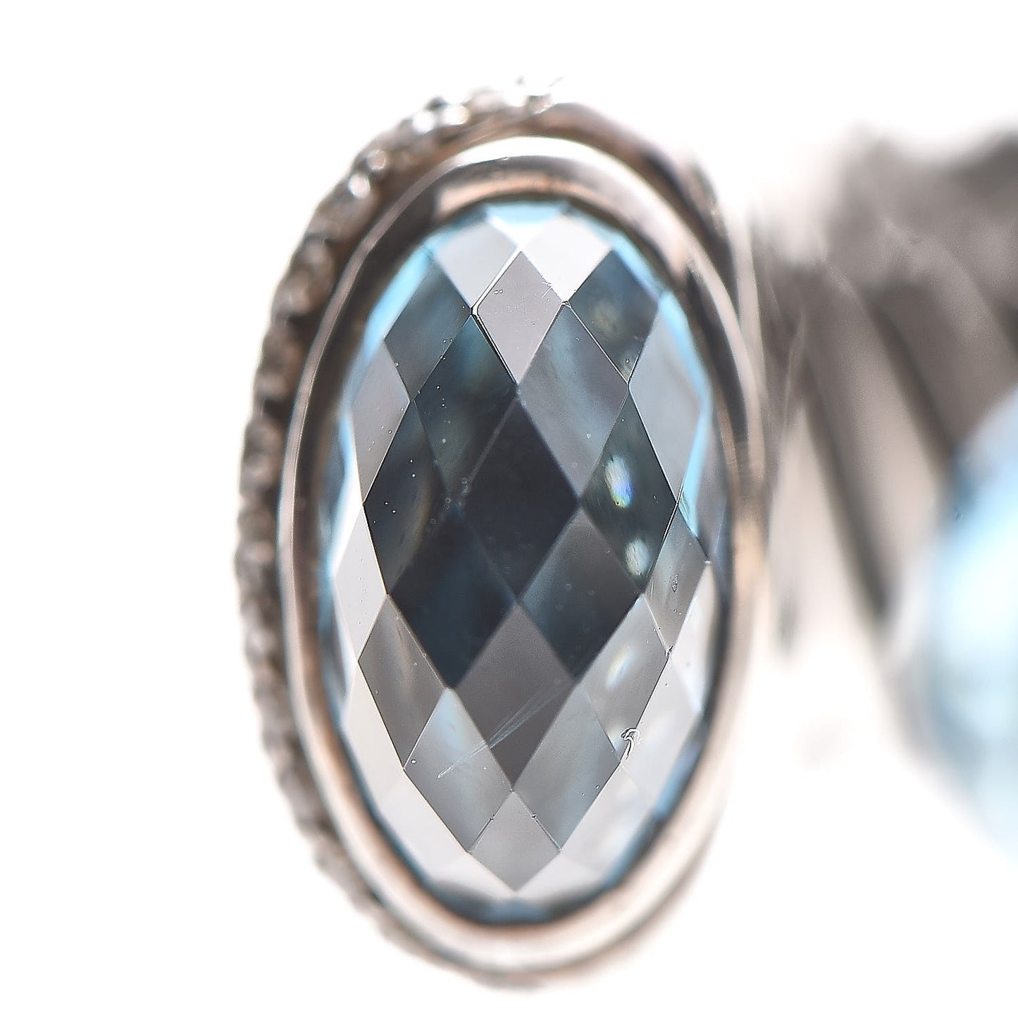 Sterling Silver Blue Topaz Diamond 11mm Sculpted Cable Bracelet