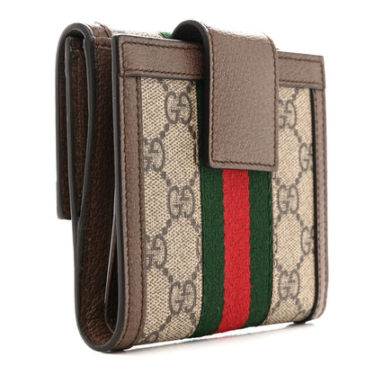 Gucci GG Supreme Monogram Web Ophidia French Flap Wallet Beige New Acero 3 of 9