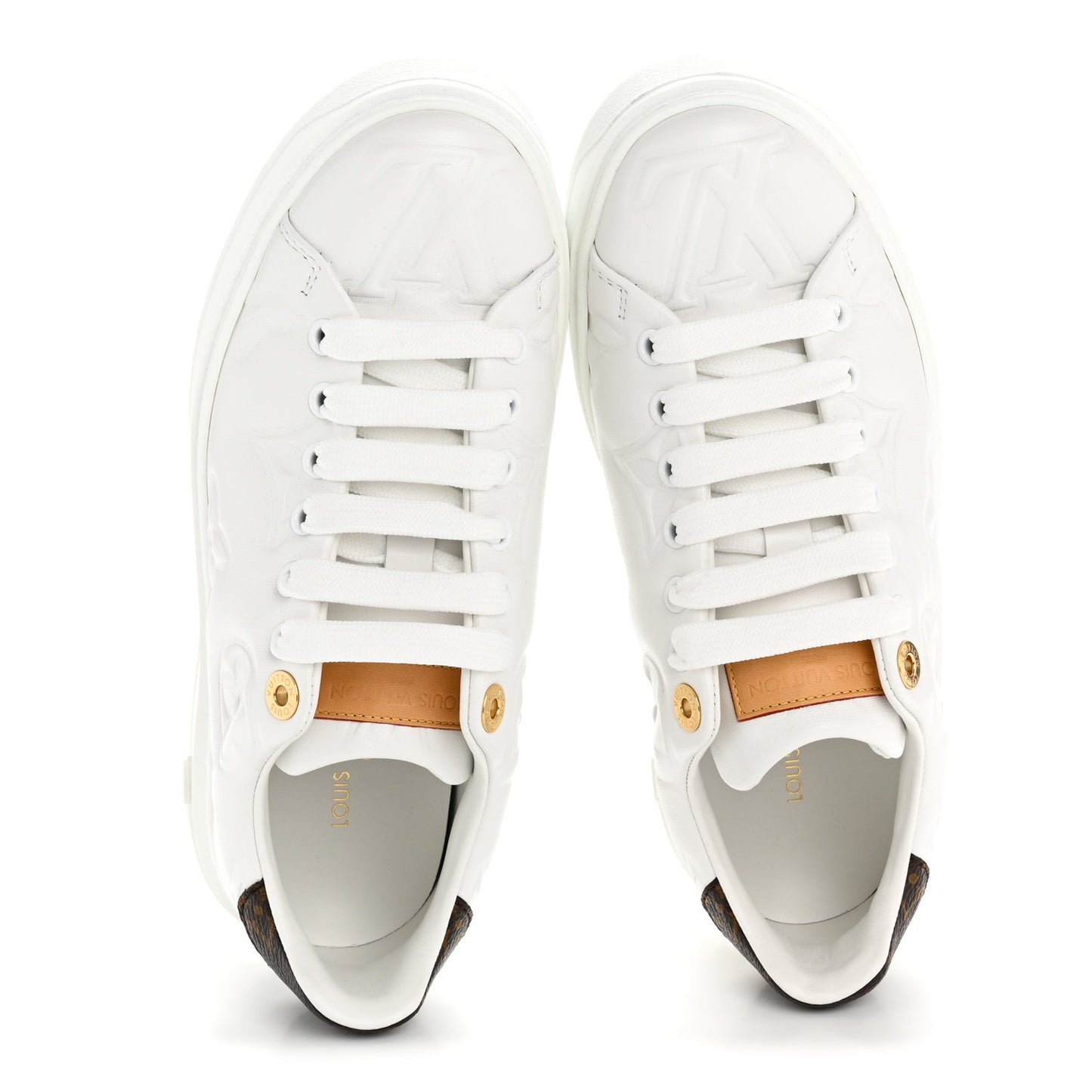 Lambskin Embossed Monogram Time Out Sneakers 36 White