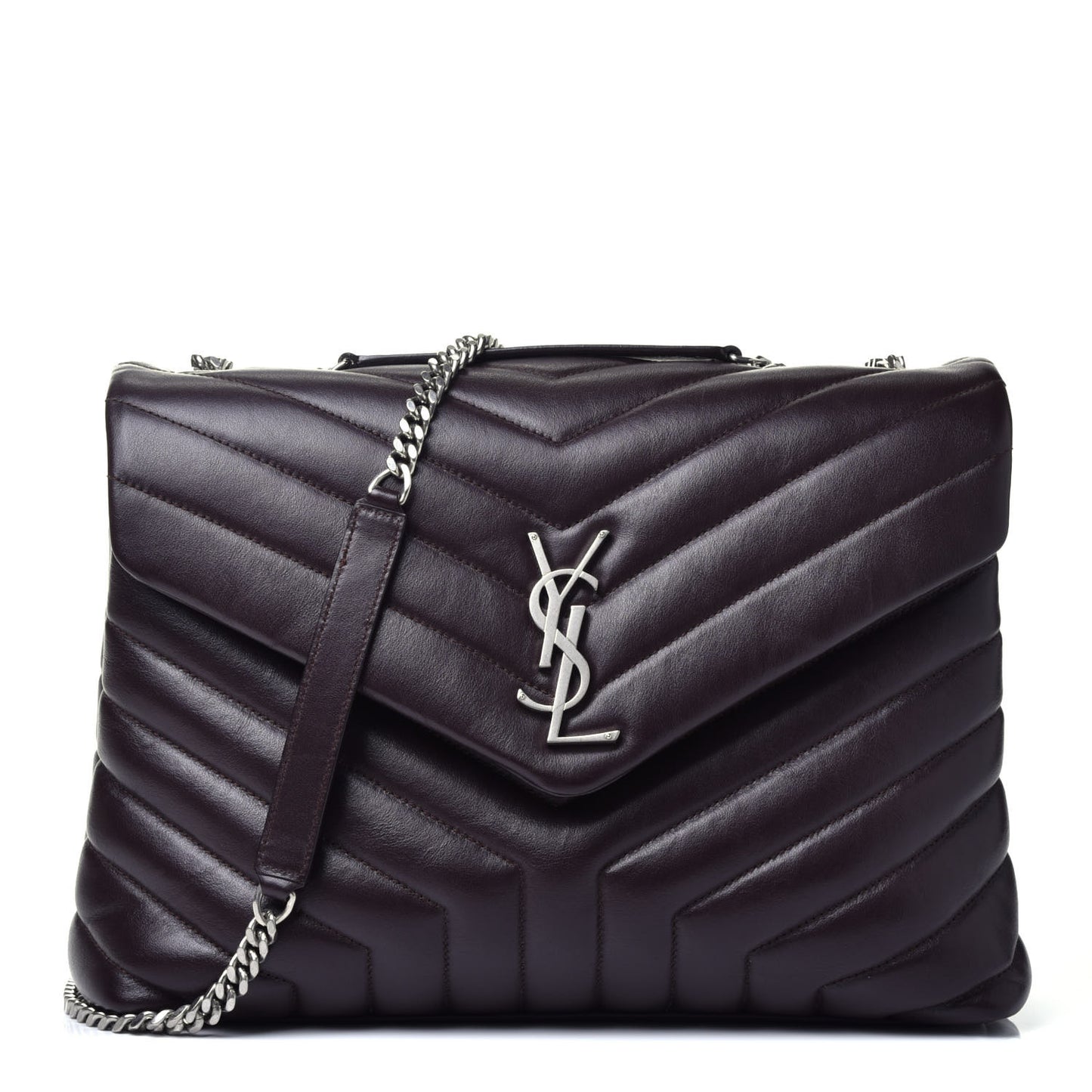 Calfskin Y Quilted Monogram Medium Loulou Chain Satchel Amaranto