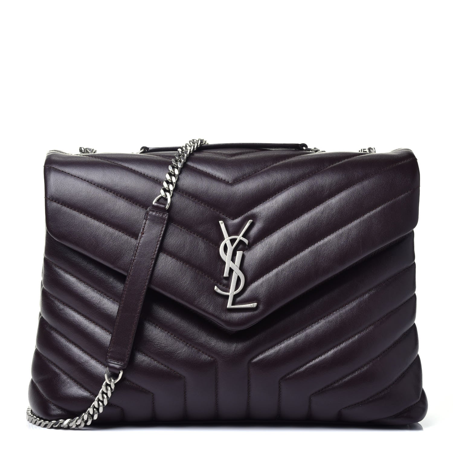 Saint Laurent Calfskin Y Quilted Monogram Medium Loulou Chain Satchel Amaranto 1 of 9