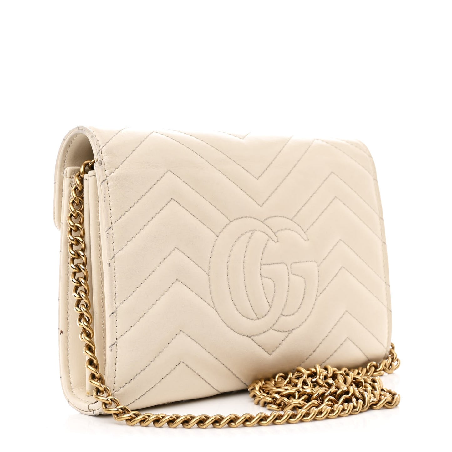 Calfskin Matelasse GG Marmont Chain Wallet Mystic White