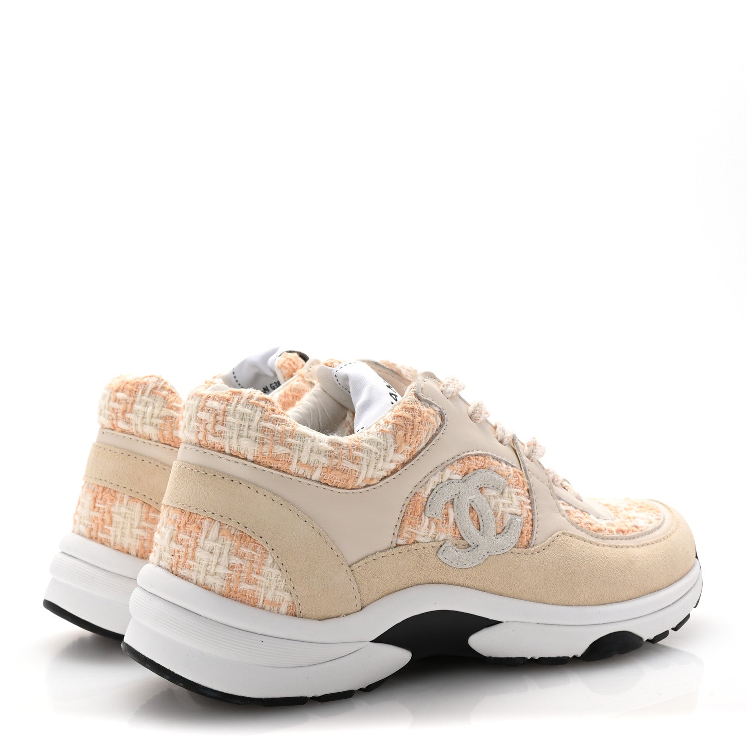 Chanel Tweed Suede Calfskin Womens CC Sneakers 35.5 Orange 1701347