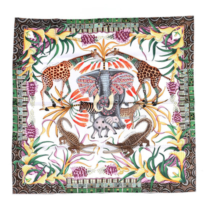 Hermes Silk La Marche Du Zambeze Scarf 90 Rose Pale Vert Jaune 1 of 6