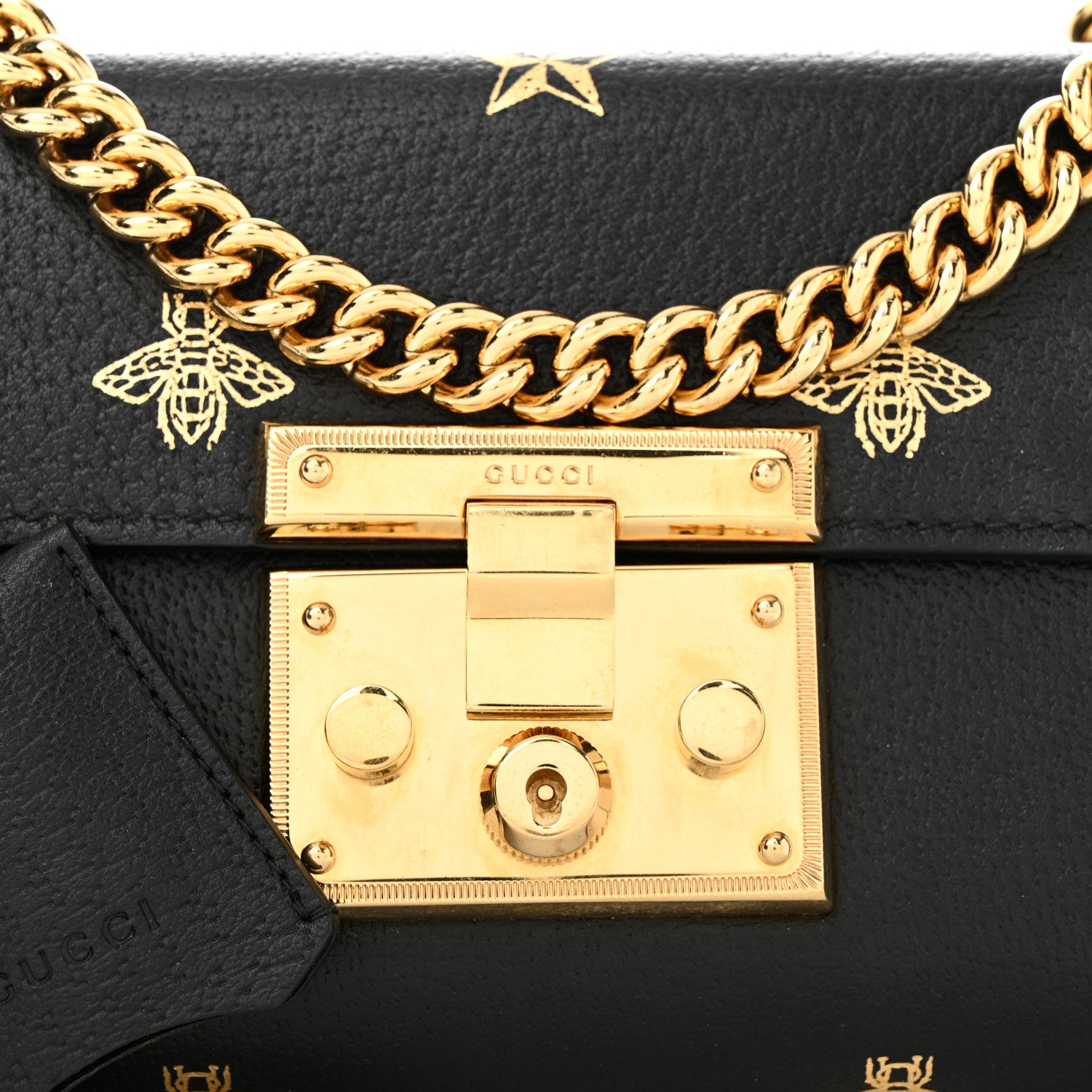 Gucci Grained Calfskin Bee Star Small Padlock Shoulder Bag Black 8 of 11