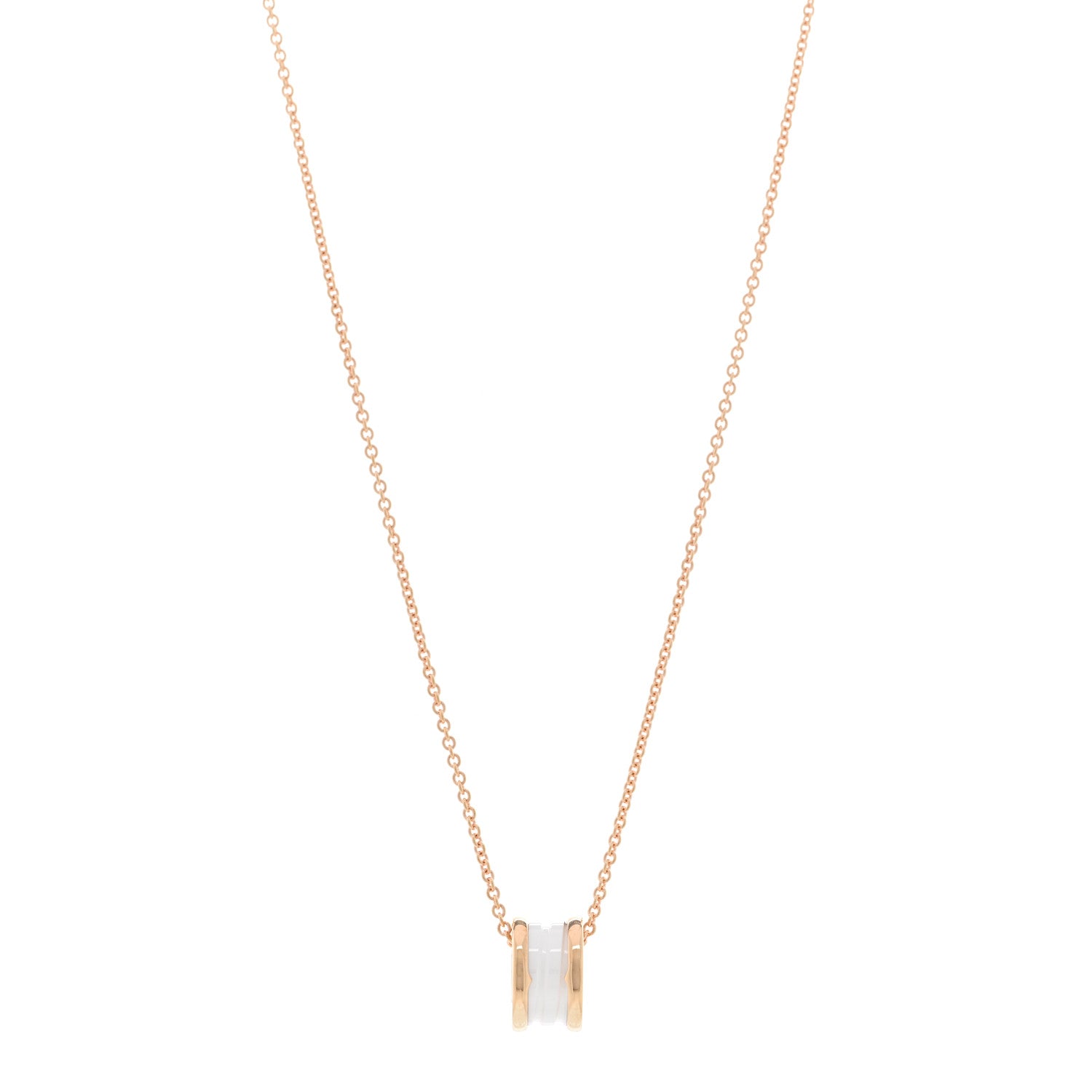 Bulgari 18K Rose Gold White Ceramic B.Zero1 Pendant Necklace 1 of 5