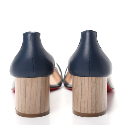 Christian Louboutin Nappa PVC Grandola 55 Wood Heel 40 Navy 7 of 9