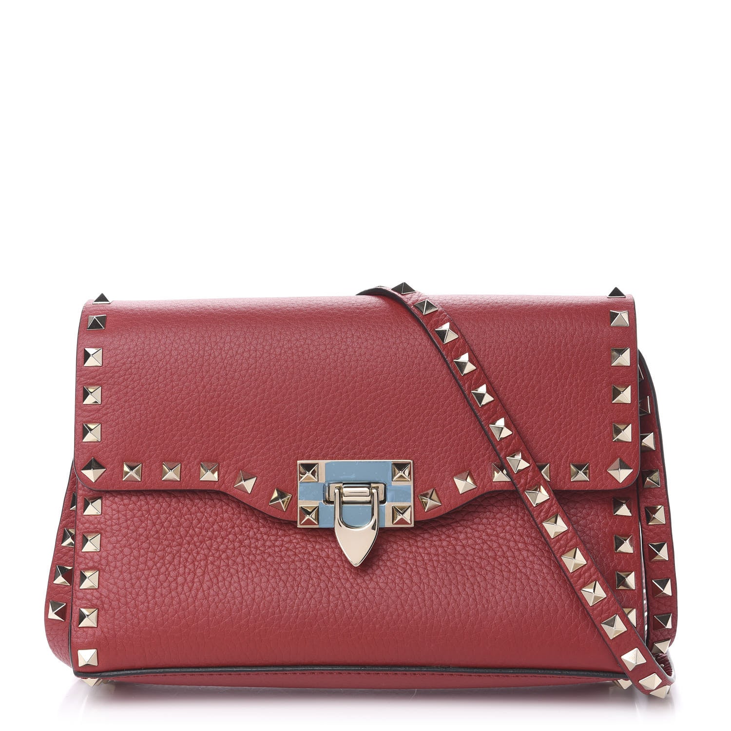 Valentino Garavani Pebbled Calfskin Medium Rockstud Flip Lock Crossbody Bag Red 1 of 10