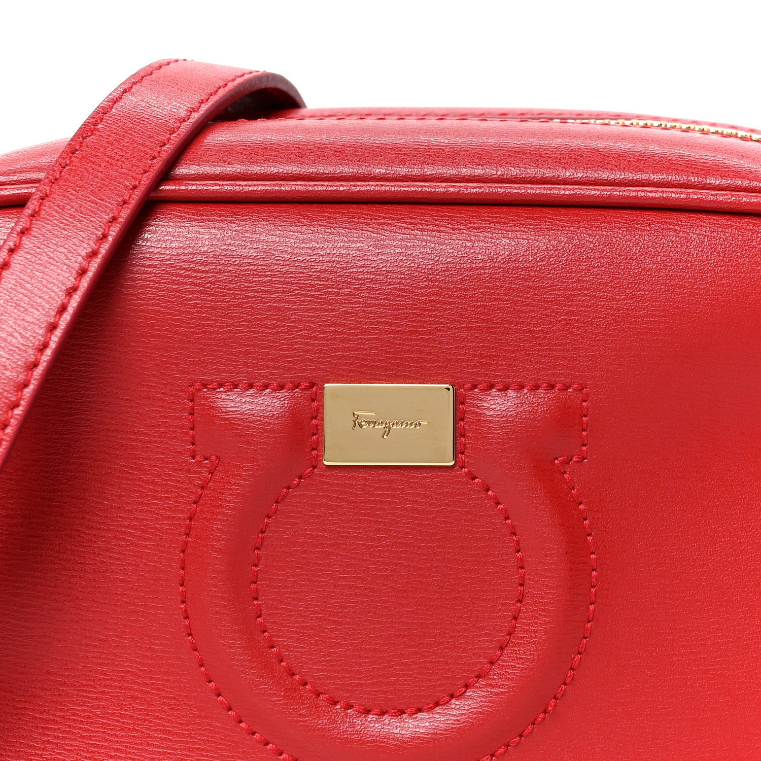 Salvatore Ferragamo Calfskin Gancini Camera Crossbody Bag Red