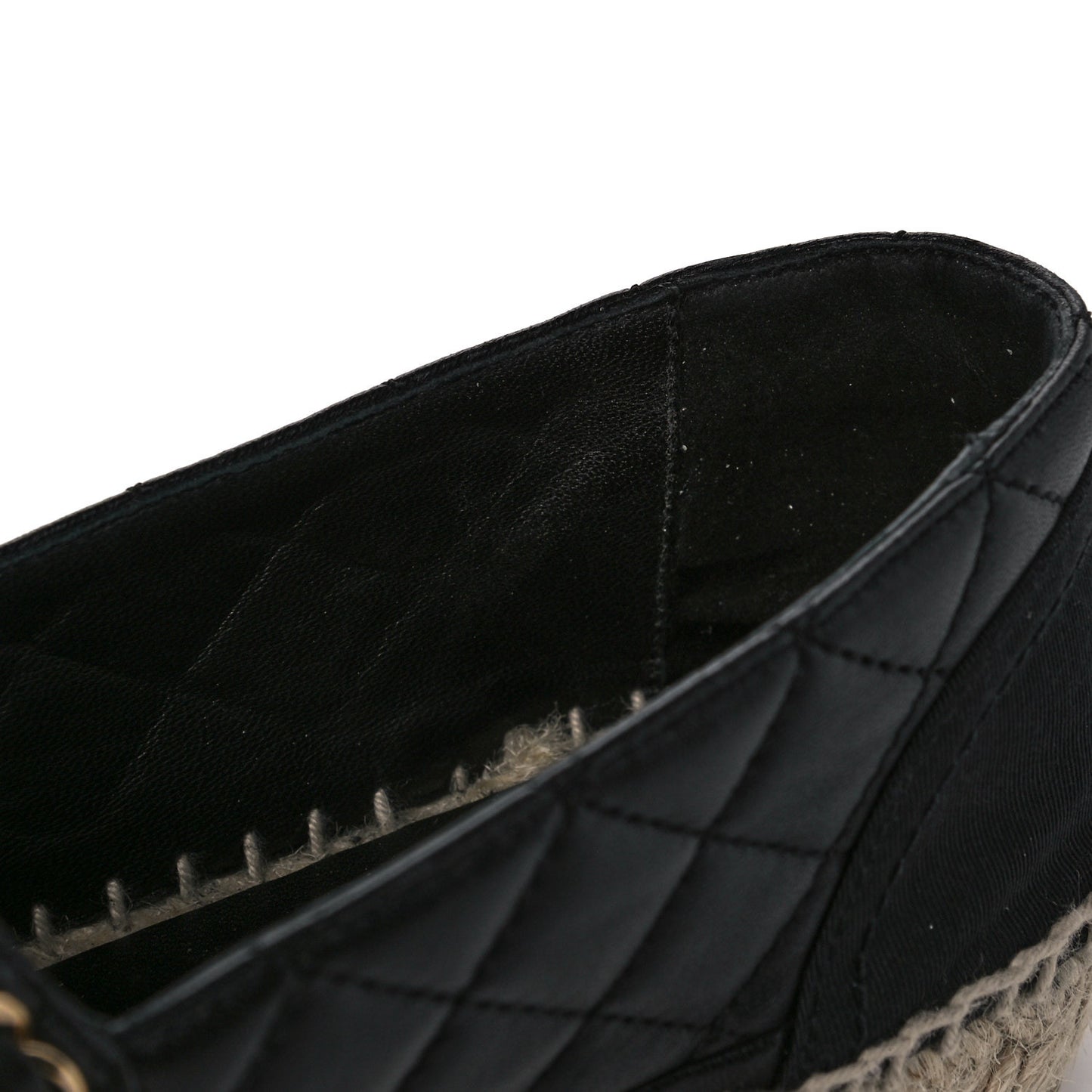 Lambskin Grosgrain Quilted CC Chain Espadrilles 38 Black