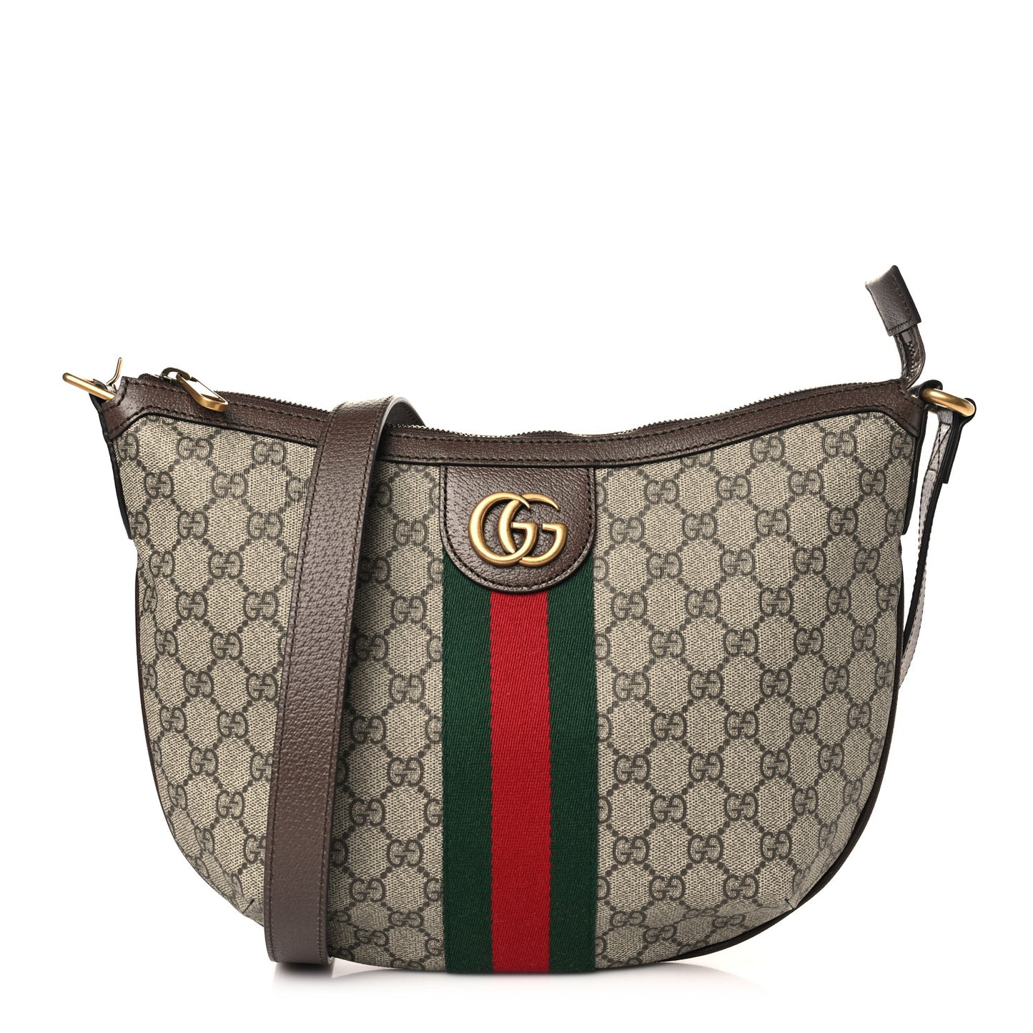 GG Supreme Monogram Web Small Ophidia Half Moon Hobo Brown