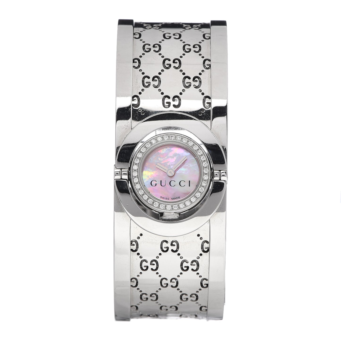 Stainless Steel Diamond Bezel Pink Mother of Pearl 23mm Twirl Quartz Watch