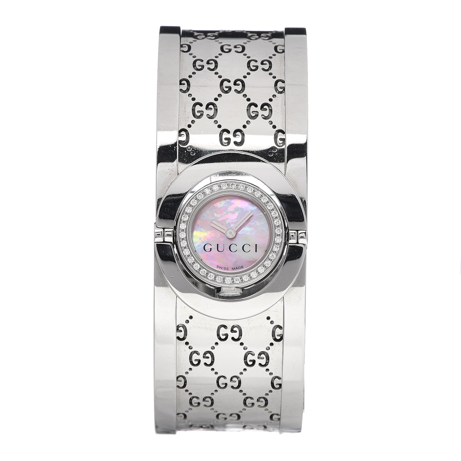 Gucci Stainless Steel Diamond Bezel Pink Mother of Pearl 23mm Twirl Quartz Watch 1 of 7