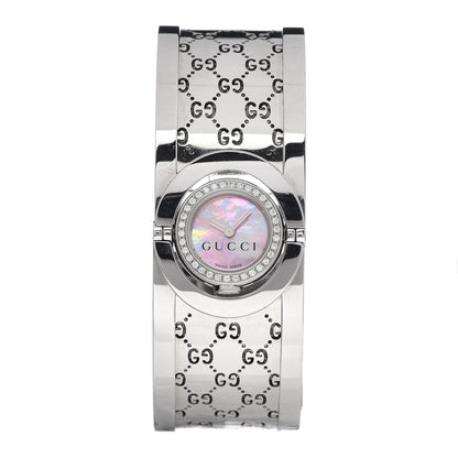 Gucci Stainless Steel Diamond Bezel Pink Mother of Pearl 23mm Twirl Quartz Watch 1 of 7