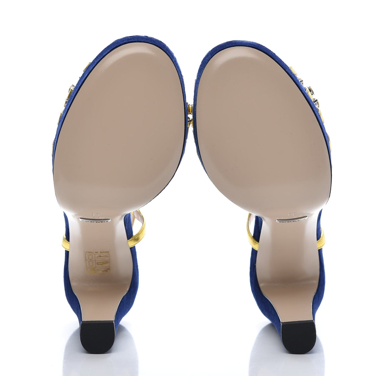 Velvet Nappa Crystal Zephyra Slingback Platform High Heel Sandals 38 Blue Gold