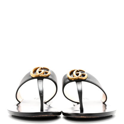 Gucci Calfskin GG Marmont Thong Sandals 37.5 Black 2 of 16