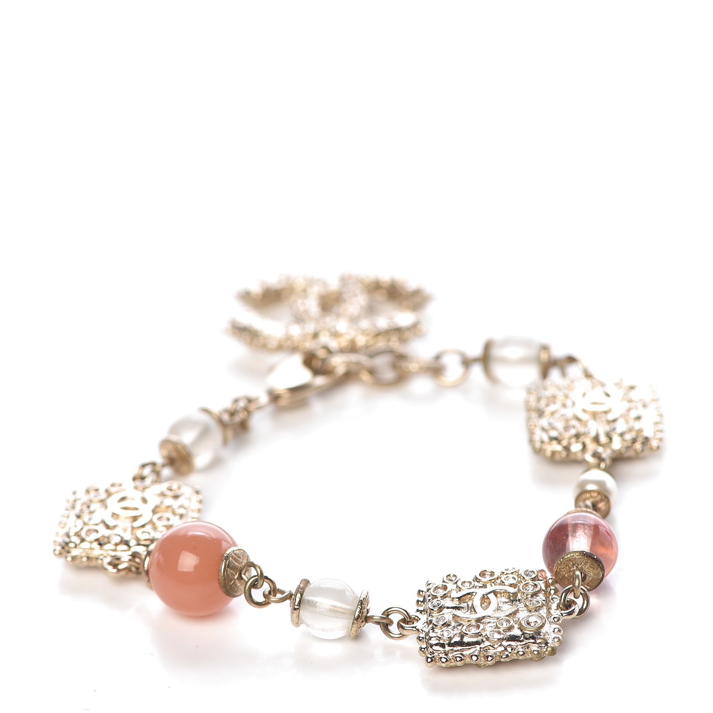 Pearl Beaded Crystal CC Bracelet Pink Gold