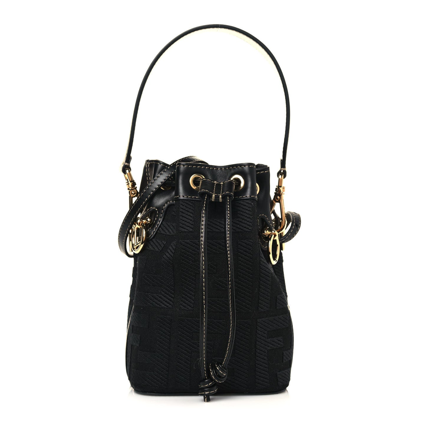 Canvas Vitello King F is Fendi FF Embroidered Mini Mon Tresor Bucket Bag Black