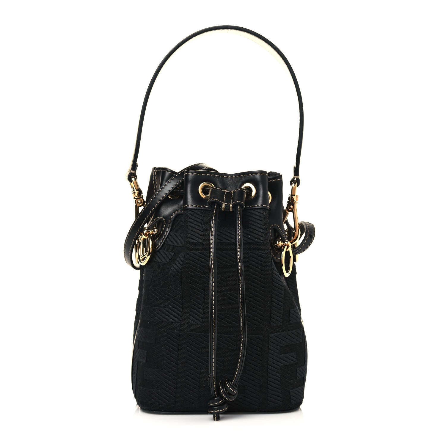 Fendi Canvas Vitello King F is Fendi FF Embroidered Mini Mon Tresor Bucket Bag Black 1 of 12