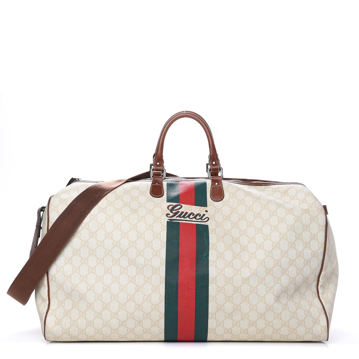 GG Plus Monogram Web Stripe Large Carry On Duffle Tan