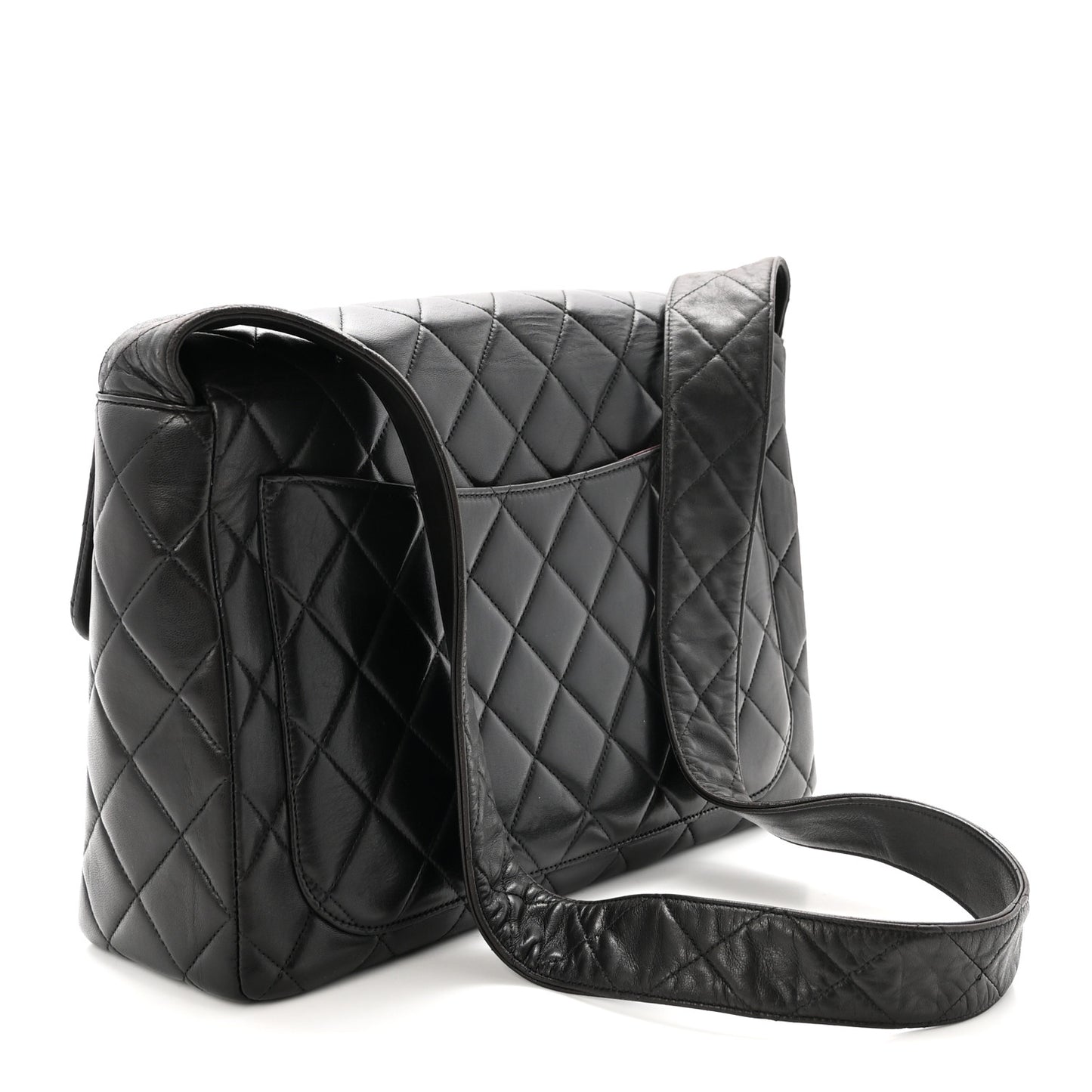 Lambskin Quilted Flap Shoulder Bag Black