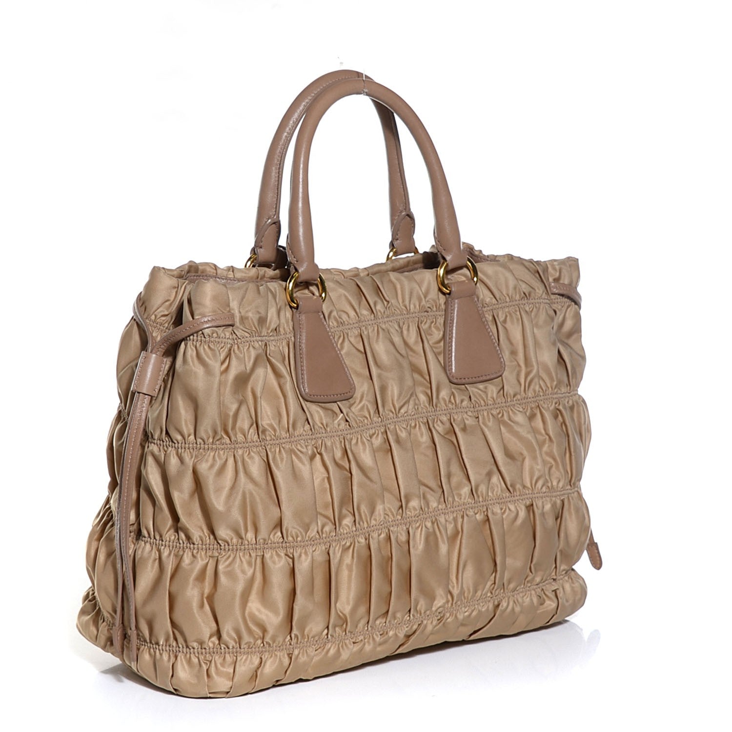 Prada Tessuto Nylon Gaufre Drawstring Tote Cammello 3 of 11