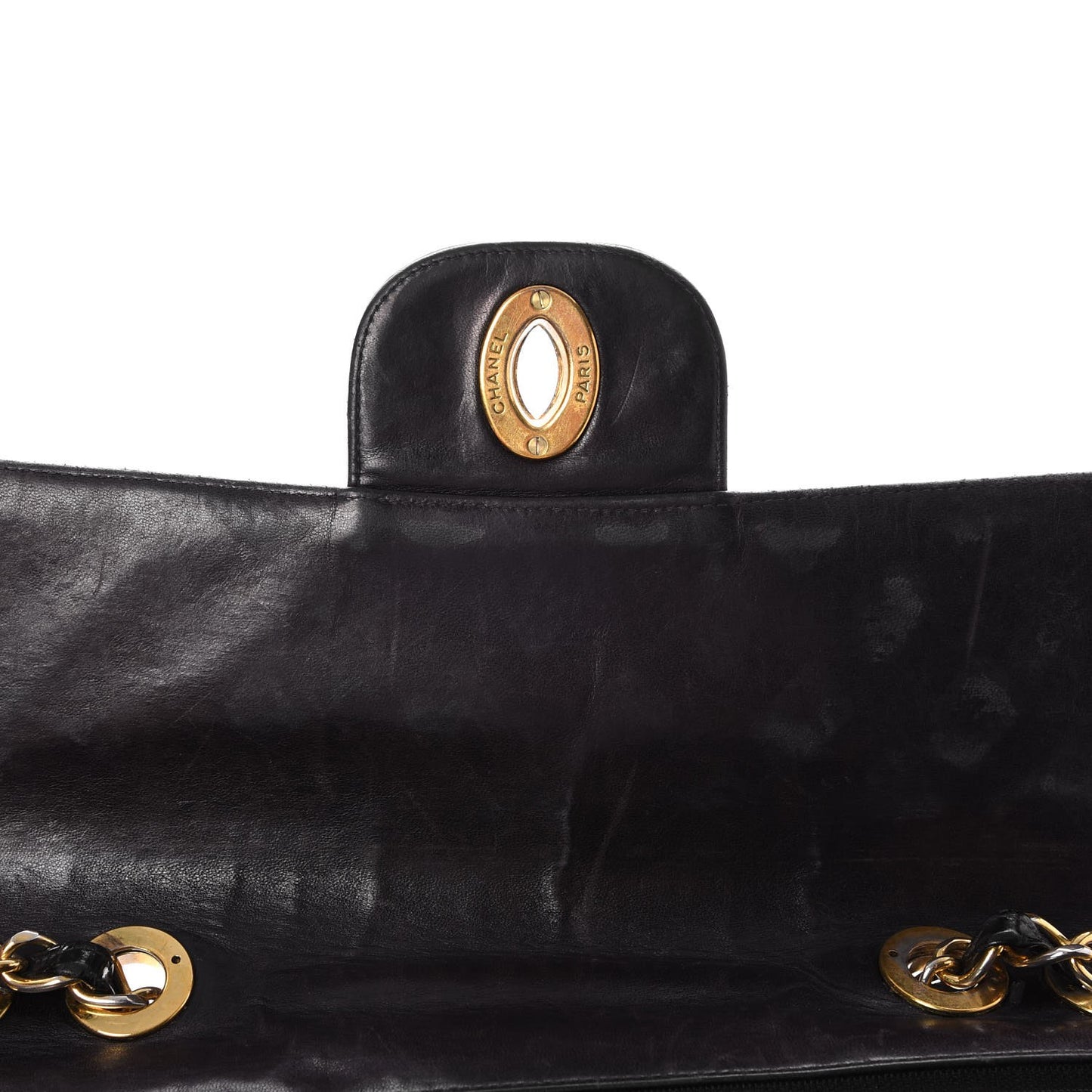 Patent Quilted XL Flap Bag Black