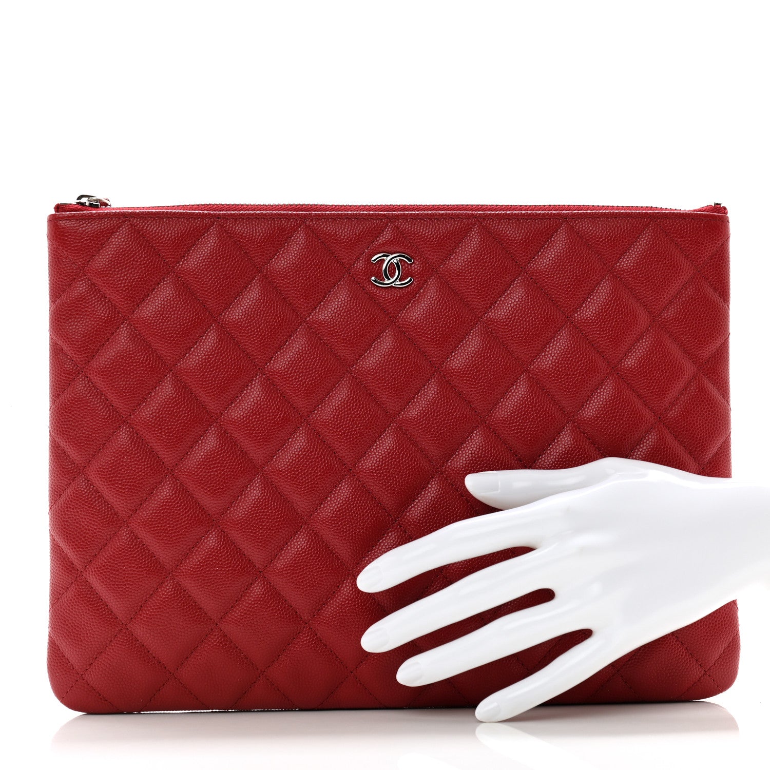 Chanel Caviar Quilted Medium Cosmetic Case Red 2 of 10