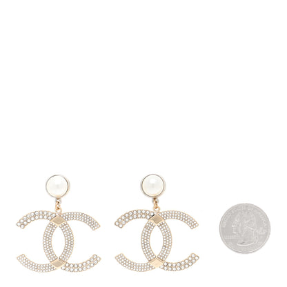 Chanel Crystal Pearl CC Drop Earrings Gold Silver 2 of 5