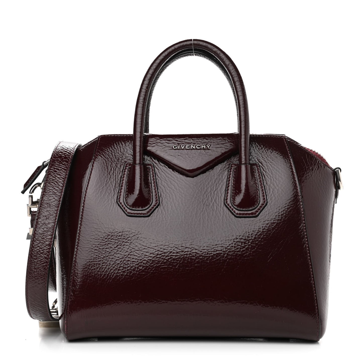 Crinkled Patent Calfskin Small Antigona Aubergine