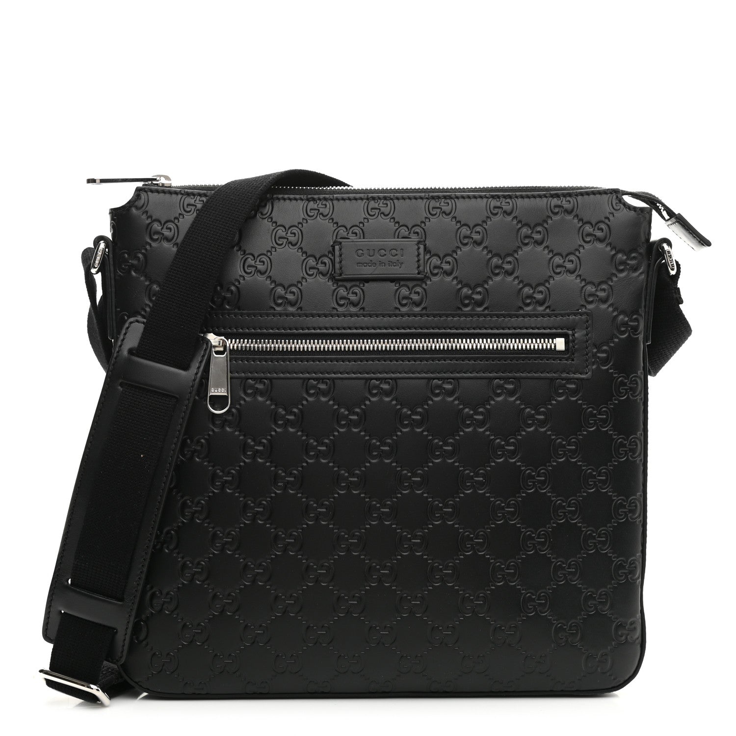 Gucci Guccissima Signature Medium Flat Messenger Bag Black 1 of 10