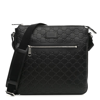 Gucci Guccissima Signature Medium Flat Messenger Bag Black 1 of 10