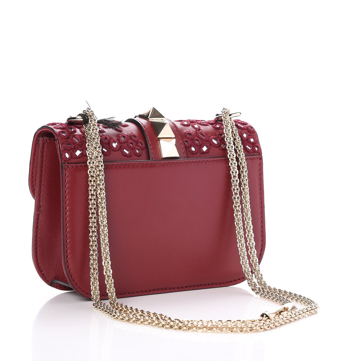 Vitello Embellished Small Glam Lock Rockstud Flap Dark Red