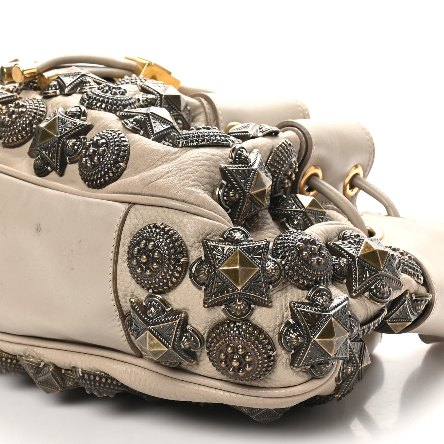 Calfskin Mason Warrior Studded Hobo Taupe