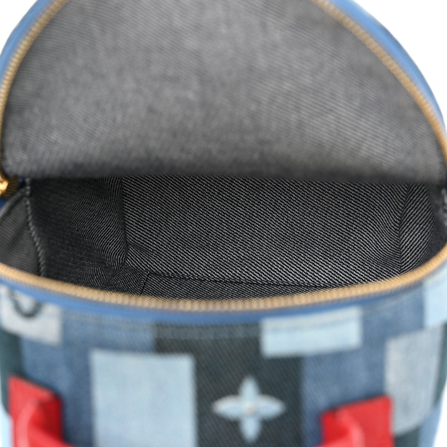 Louis Vuitton Denim Damier Monogram Patchwork Palm Springs Backpack Mini Blue Rouge 5 of 9