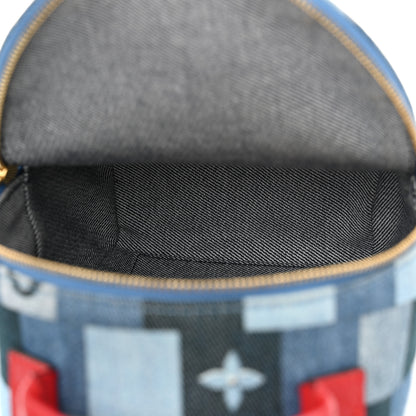 Louis Vuitton Denim Damier Monogram Patchwork Palm Springs Backpack Mini Blue Rouge 5 of 9