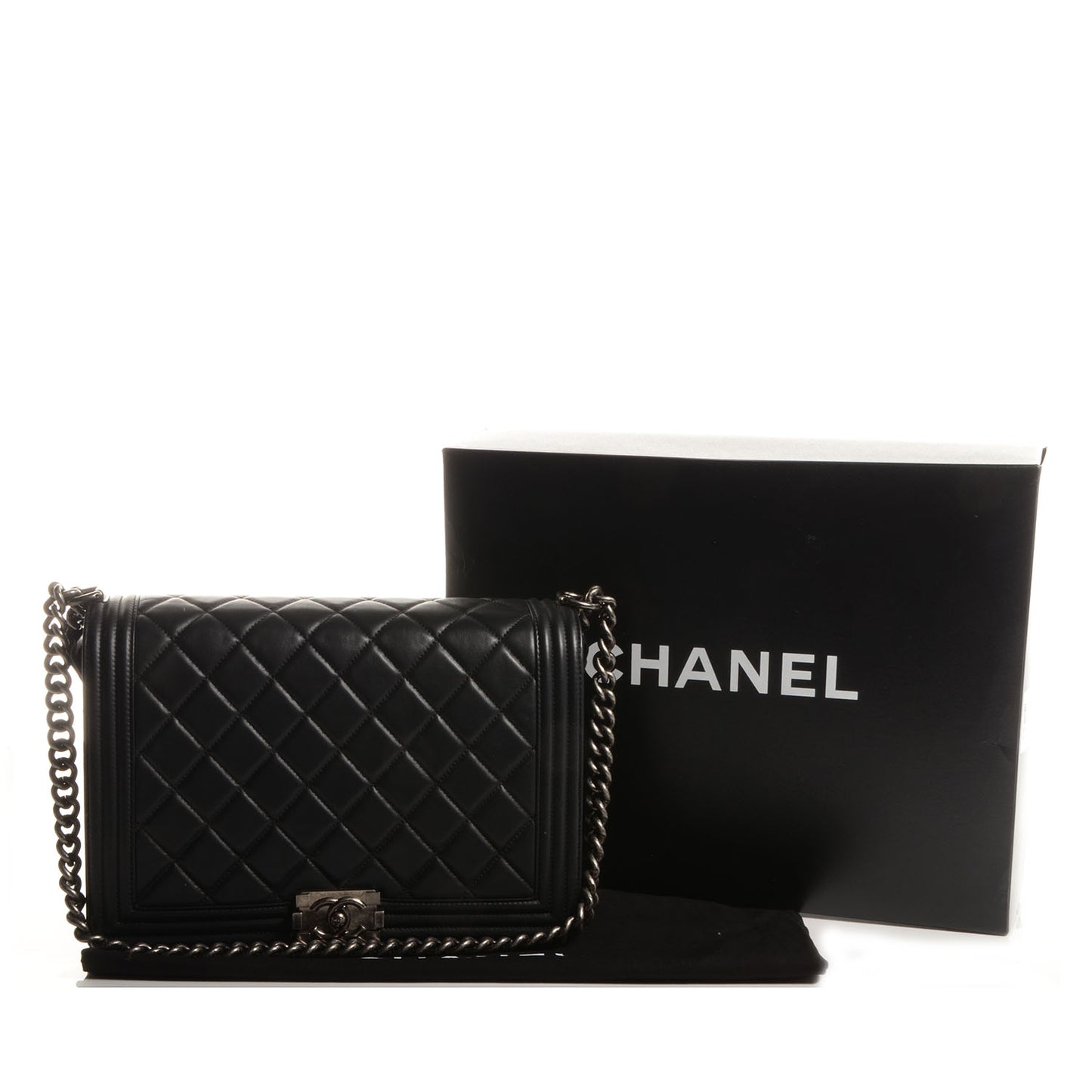 Calfskin Quilted Large Boy Flap Black