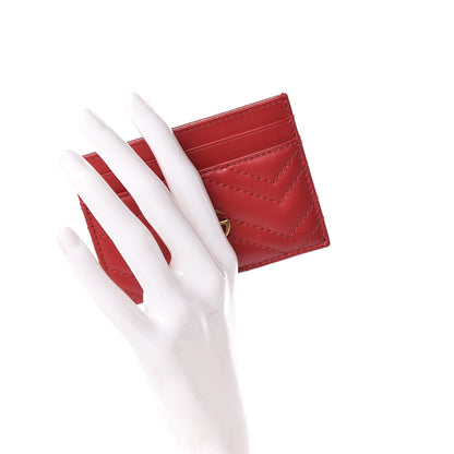 Gucci Calfskin Matelasse GG Marmont Card Holder Hibiscus Red 2 of 6