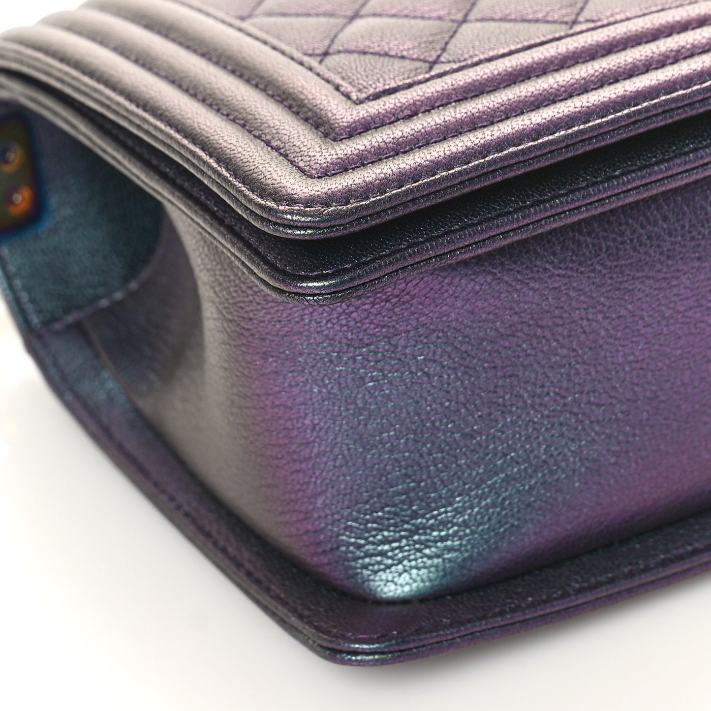 Iridescent Goatskin Quilted Medium Boy Flap Purple