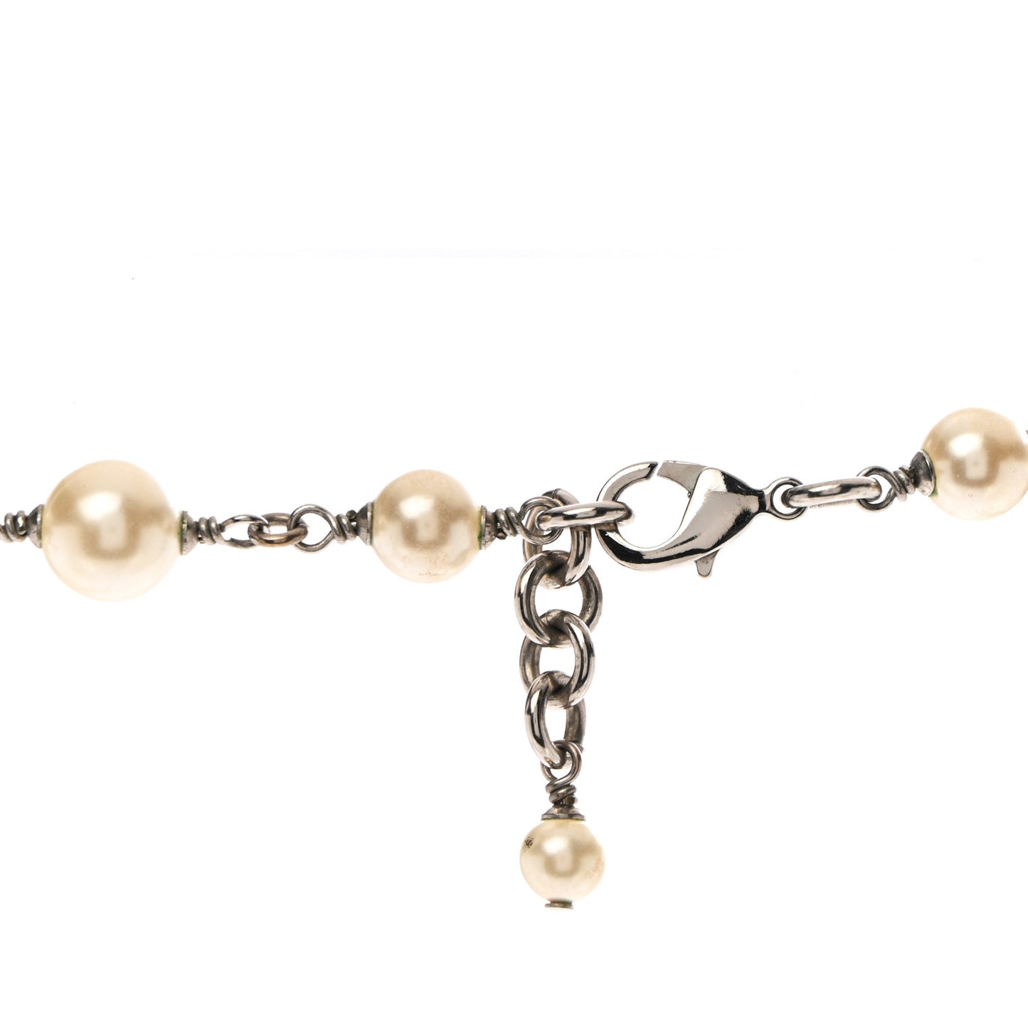 Graduated Pearl Crystal CC Long Necklace Silver