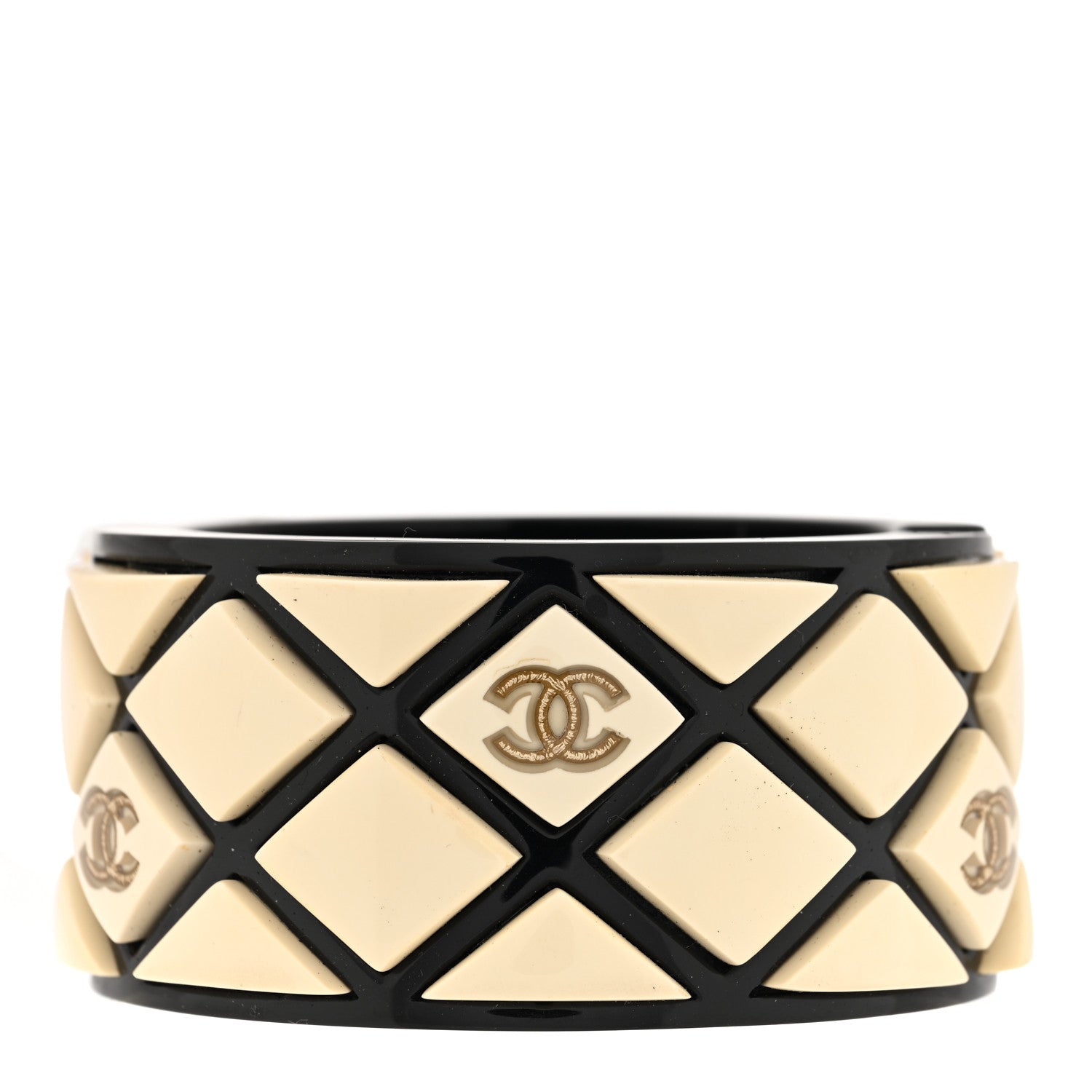 Chanel Resin Quilted CC Cuff Bracelet White Black 3 of 5