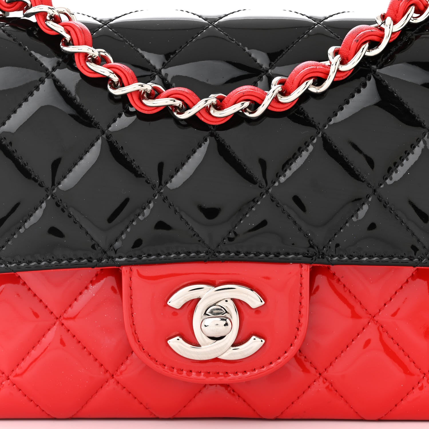 Chanel Patent Calfskin Quilted Bi-Color Mini Rectangular Flap Red Black 8 of 10